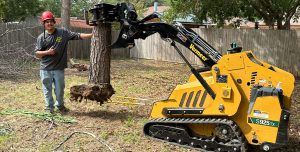 neon monkey removing a tree